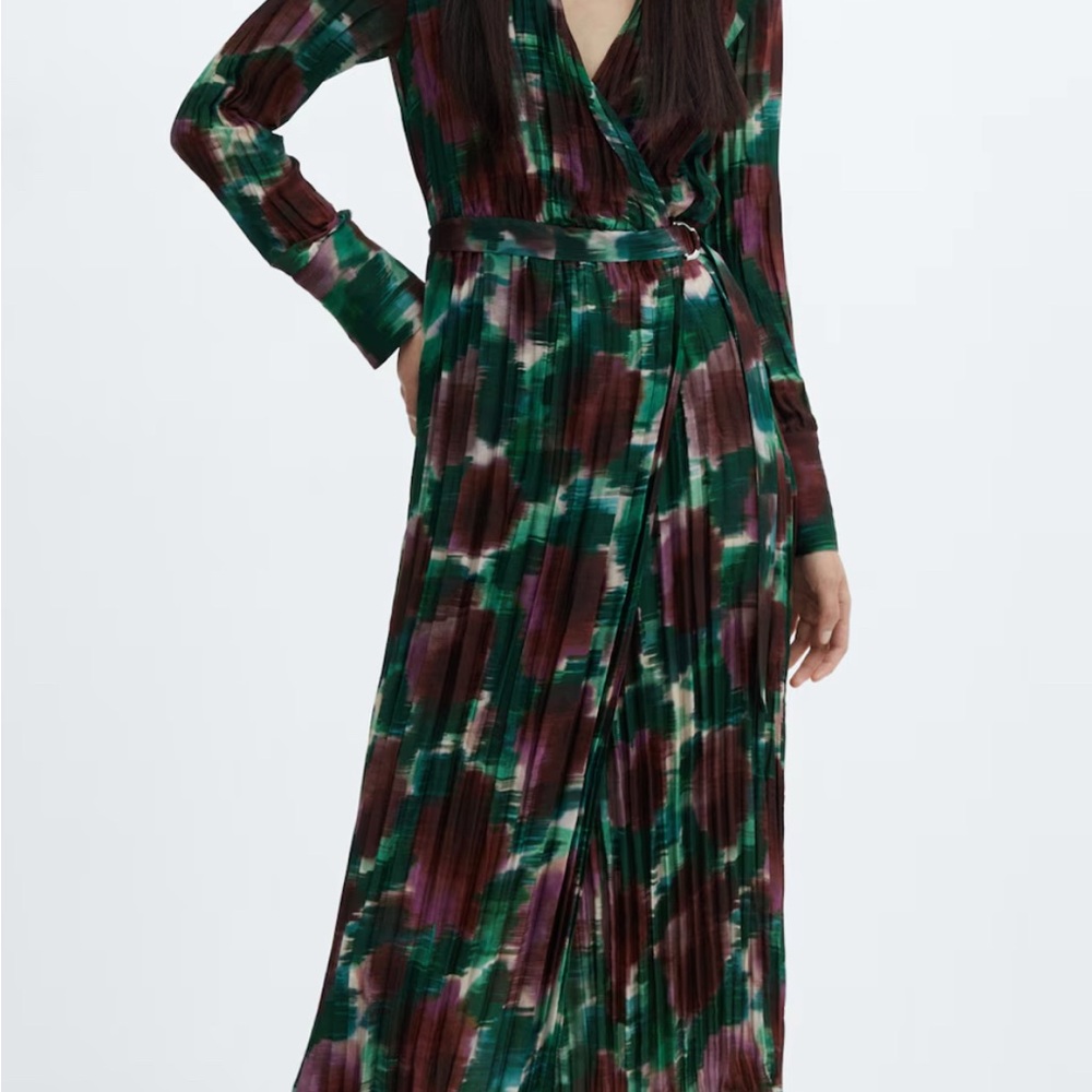 Mango Green and Purple Long Sleeve Dress